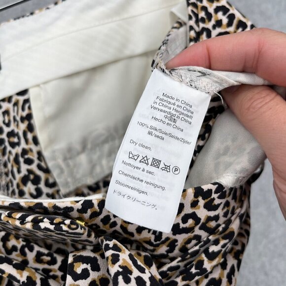 J Crew Womens Wide Leg Silk Pants Size 8 Animal Print Neutral Crop Belted Office - Picture 8 of 13